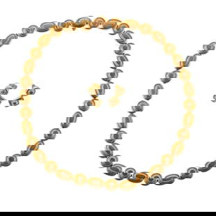 Lalaounis Greecek 18k Gold Necklace Earrings Set: Metal : 18k Gold Designer : Ilias Lalaounis Gemstone : None Measurements : Necklace is 15.75" long and 10mm wide. Earrings are 18mm x 10.7mm. Marked: : Greece, Lalaounis, Maker;s