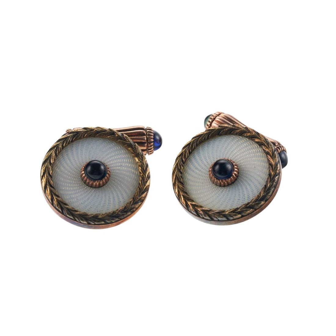 Michael Perchin Faberge Maker Antique Gold Sapphire Guilloche Enamel Cufflinks (1 of 4)