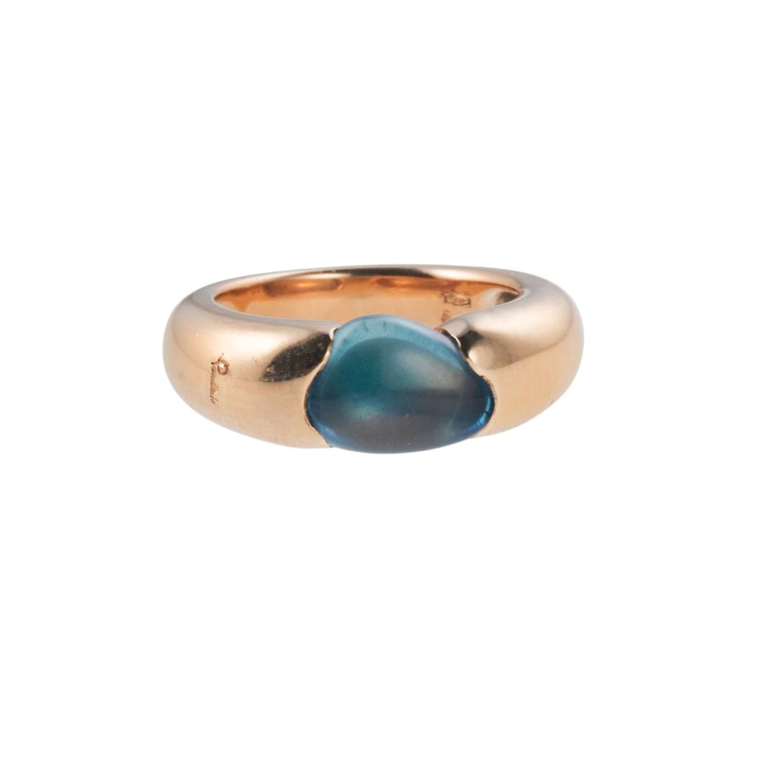 Pomellato Sassi 18k Rose Gold Topaz Ring: Metal : 18k Gold Designer : Pomellato Gemstone : Blue topaz Measurements : Ring size 6, top is 8mm wide. Marked: : Pomellato, 750, Italian mark. Weight: 10.4 grams