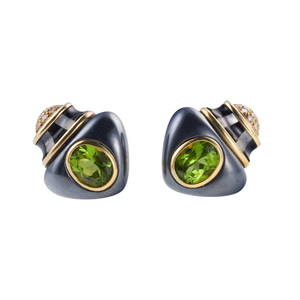 Angela Cummings 18k Gold Hematite Diamond Peridot Earrings