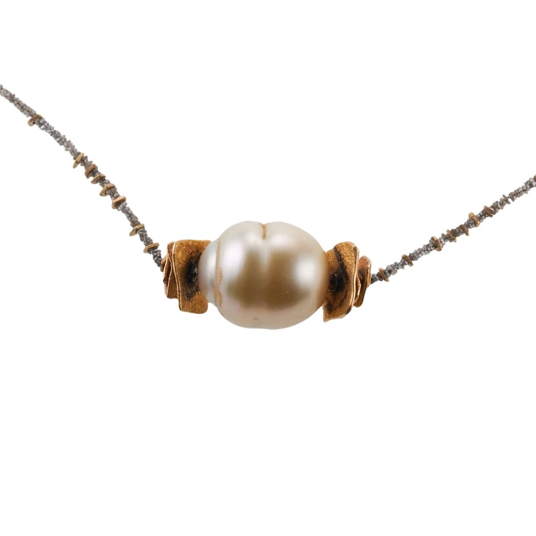 18k Gold Rough Diamond Pearl Pendant Necklace (1 of 5)