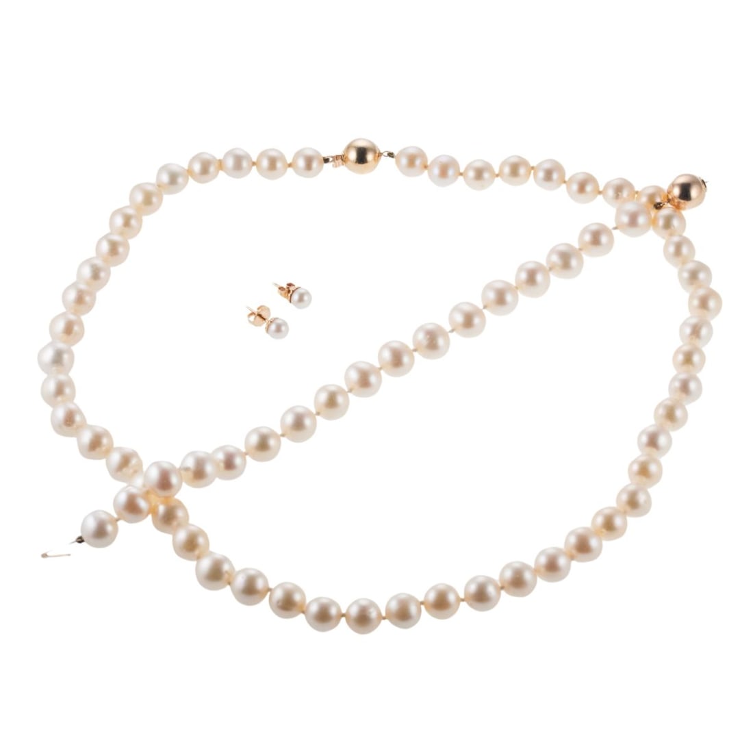 14k Gold Pearl Necklace Bracelet Earrings Set (1 of 2)