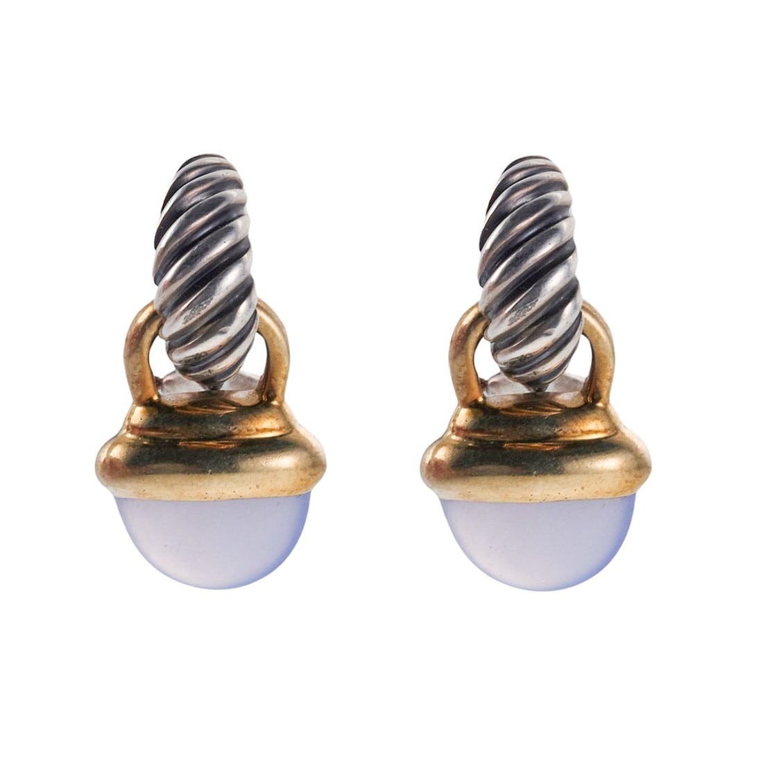 David Yurman Silver Gold Chalcedony Day & Night Earrings (1 of 4)