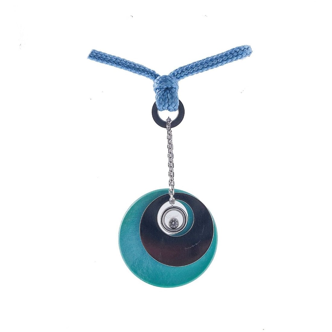 Chopard Happy Diamond Turquoise Gold Pendant Cord Necklace (1 of 5)