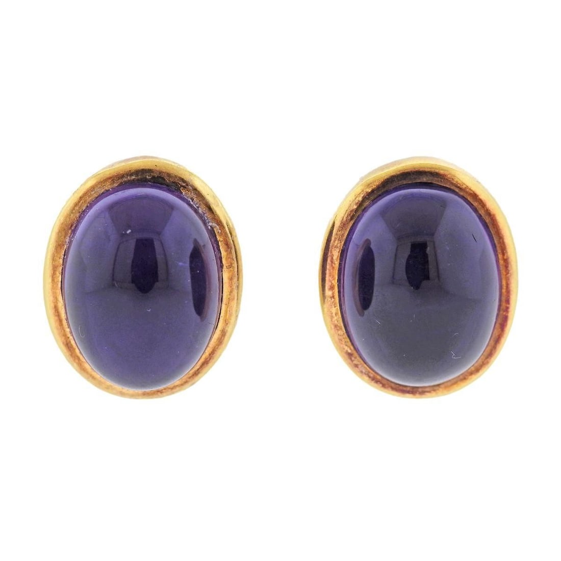 18k Gold Amethyst Cabochon Earrings (1 of 3)