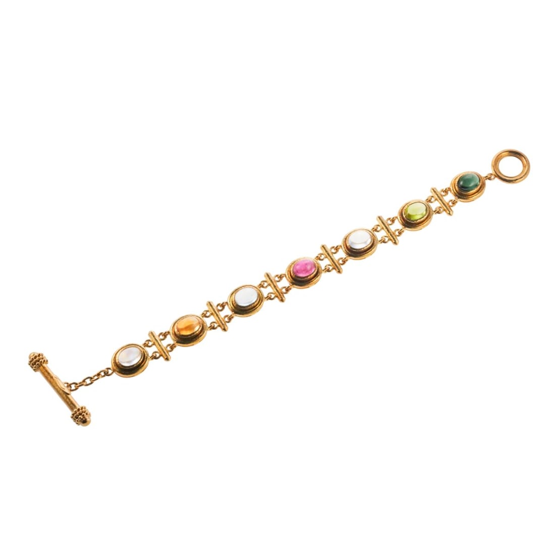 Elizabeth Locke Multi Gemstone Cabochon Gold Toggle Bracelet (1 of 6)