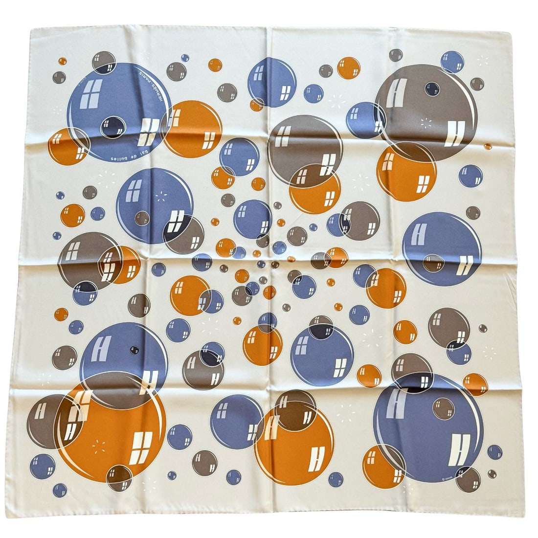 Hermes Bal de Bulles by Dmitri Ribaltchenko Limited Edition Silk Scarf: Hermes silk scarf designed Bal des Bulles by Dmitri Ribaltchenko. Measurements of the scarf leanth is 34.5" and width - 34.5" . Marked Hermes Paris, Made in France 100% silk. Good condition - few very