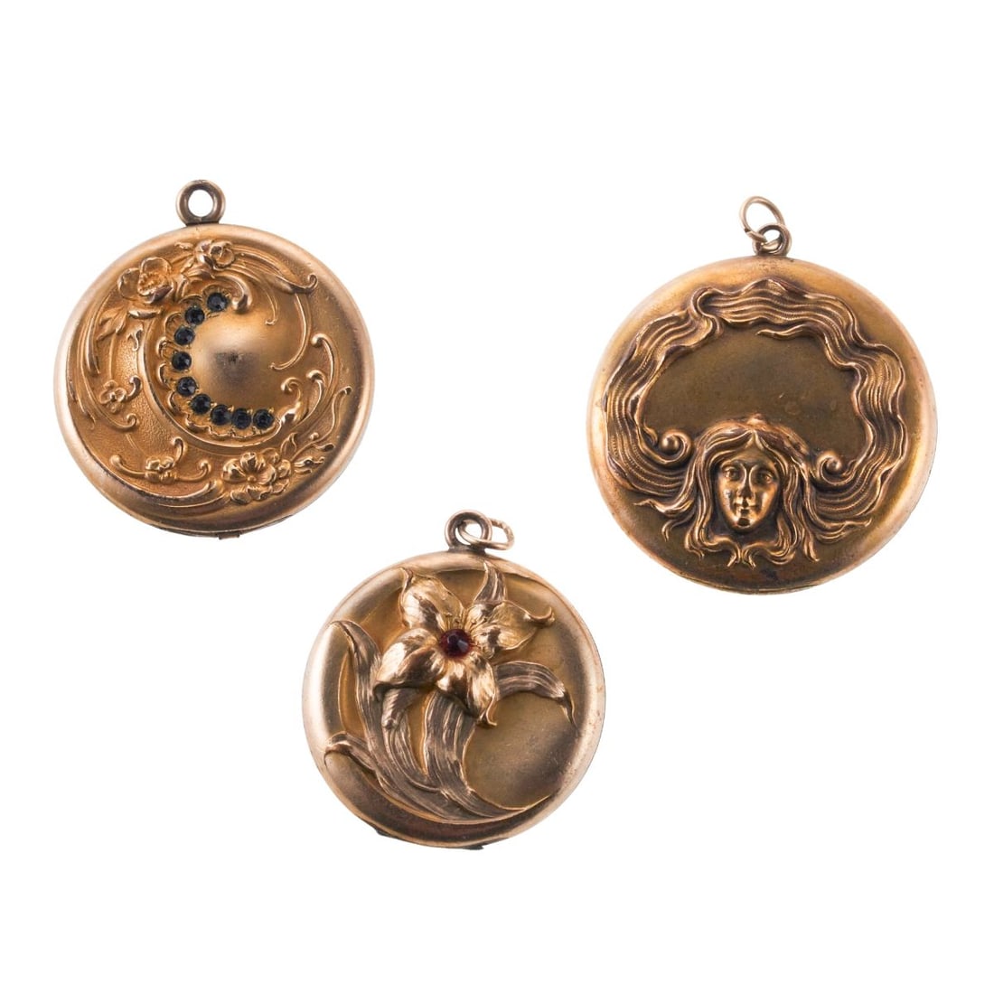 Antique Art Nouveau Gold Filled Gemstone Locket Pendant Lot of 3 (1 of 3)