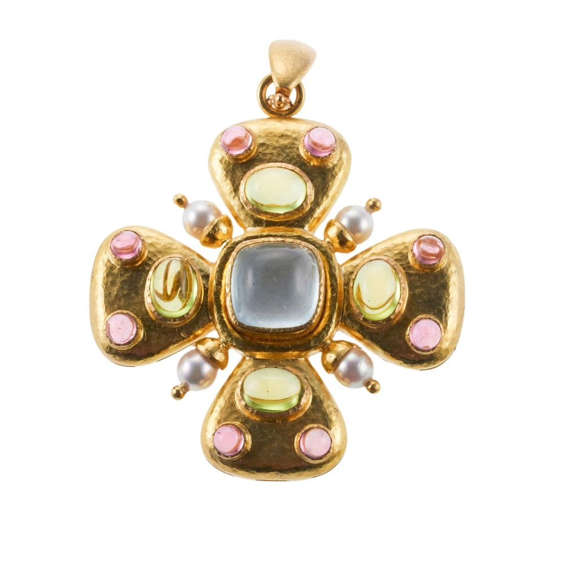 Elizabeth Locke 18k Gold Tourmaline Pearl Aquamarine Pendant Brooch (1 of 3)