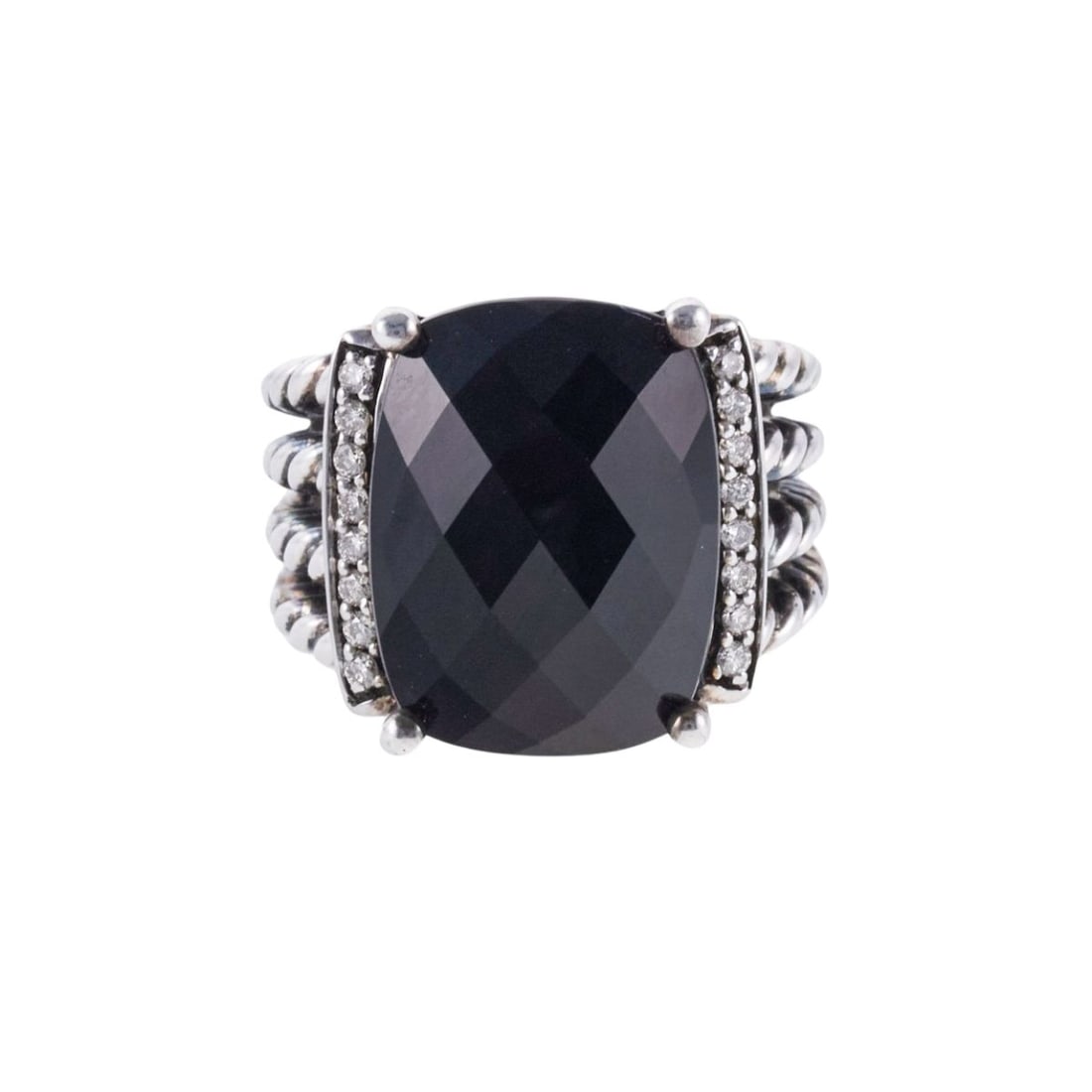 David Yurman Wheaton Silver Onyx Diamond Ring (1 of 4)
