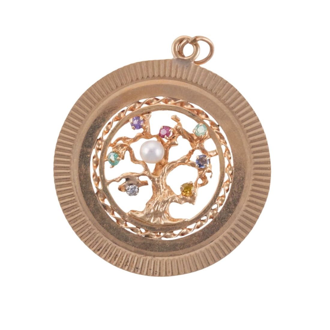 Retro 14k Gold  Pearl Gemstone Tree of Life Charm Pendant (1 of 3)
