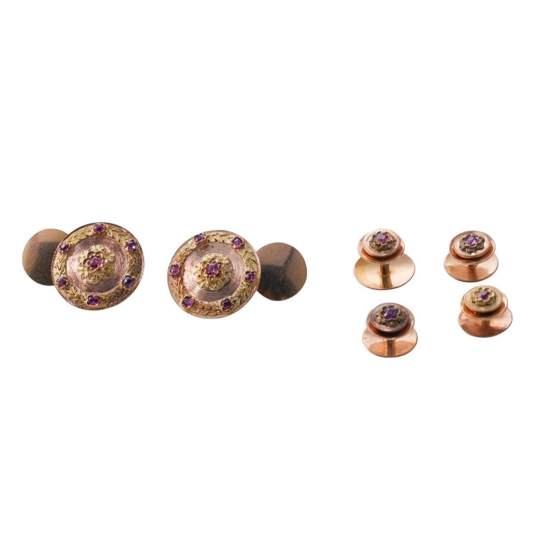 French 18k Gold Ruby Cufflinks Stud Set (1 of 3)