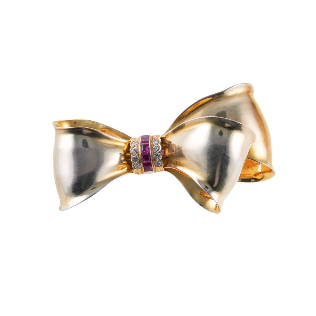 Cartier Retro 14k Gold Diamond Ruby Bow Brooch (1 of 4)