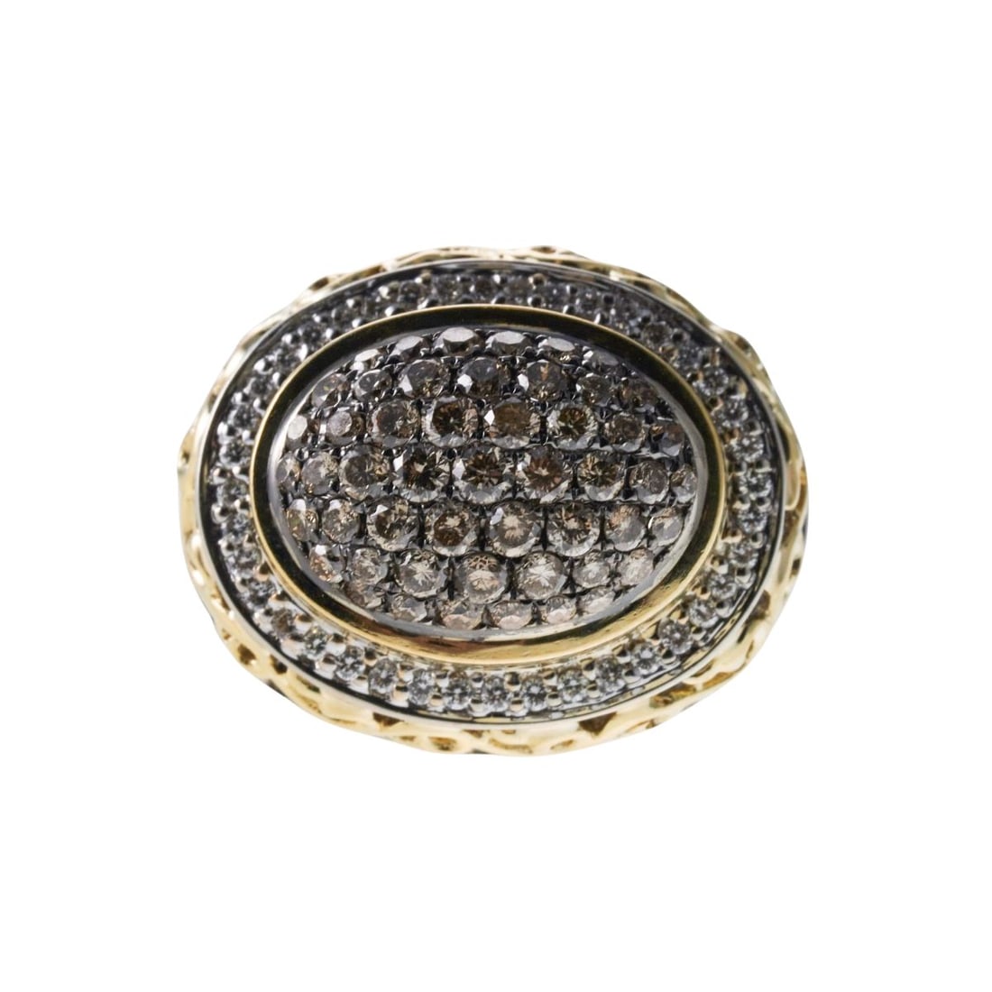 Charles Krypell Sterling Silver 18k 14k Gold Diamond Ring: NO RESERVE LOT Metal : 18k 14k Gold/ Sterling Silver Designer : Charles Krypell Gemstone : Diamonds 0.20ctw. Fancy diamonds 0.85ctw. Measurements: Ring size 6.5, top is 17mm x 20mm. Retail $40