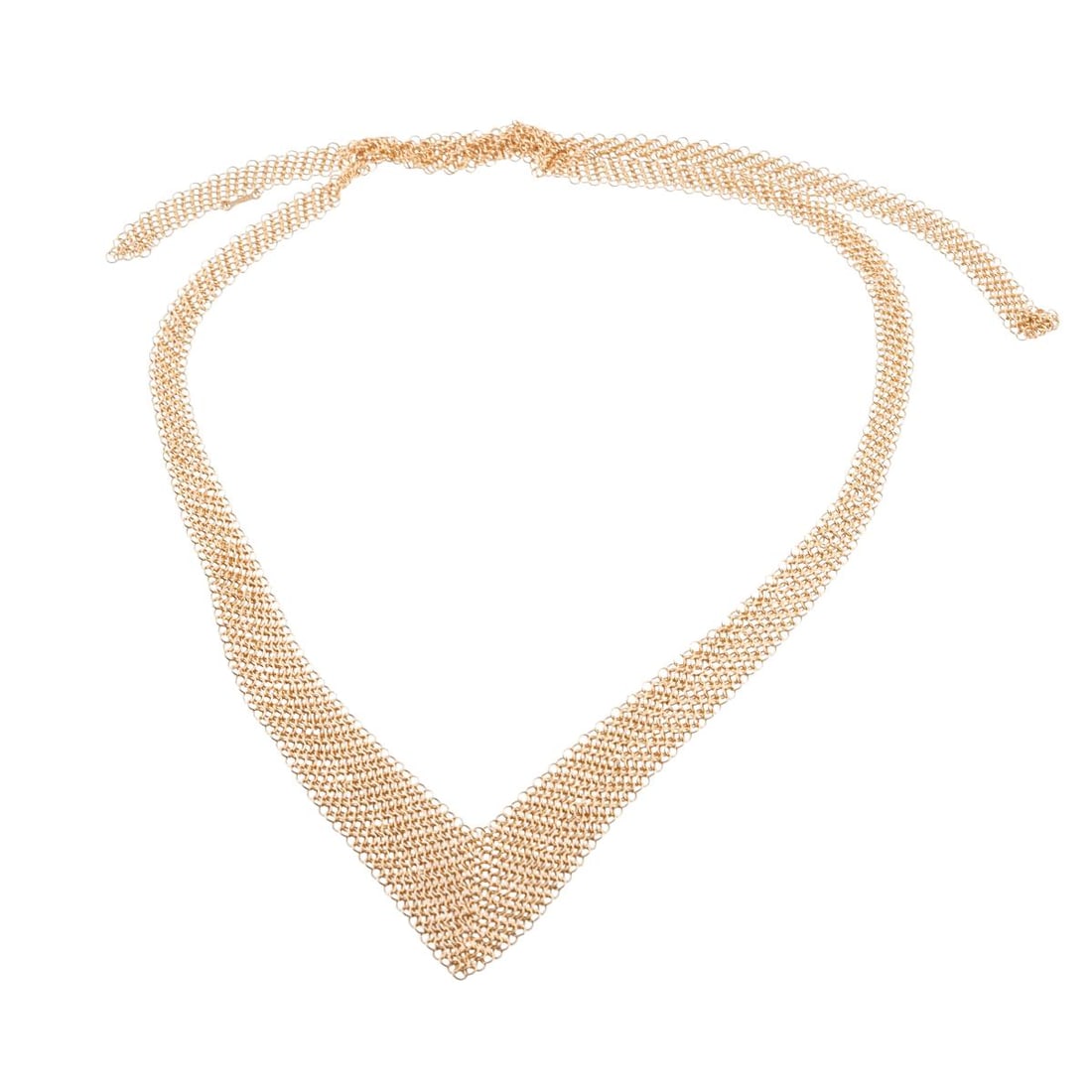 Tiffany & Co Elsa Peretti 18k Gold Mesh Scarf Necklace: Metal : 18k Gold Designer : Elsa Peretti for Tiffany & Co Gemstone : None Measurements : Necklace is 26" long, center point is 28mm wide. Marked: : Peretti, T & Co, 750. Weight