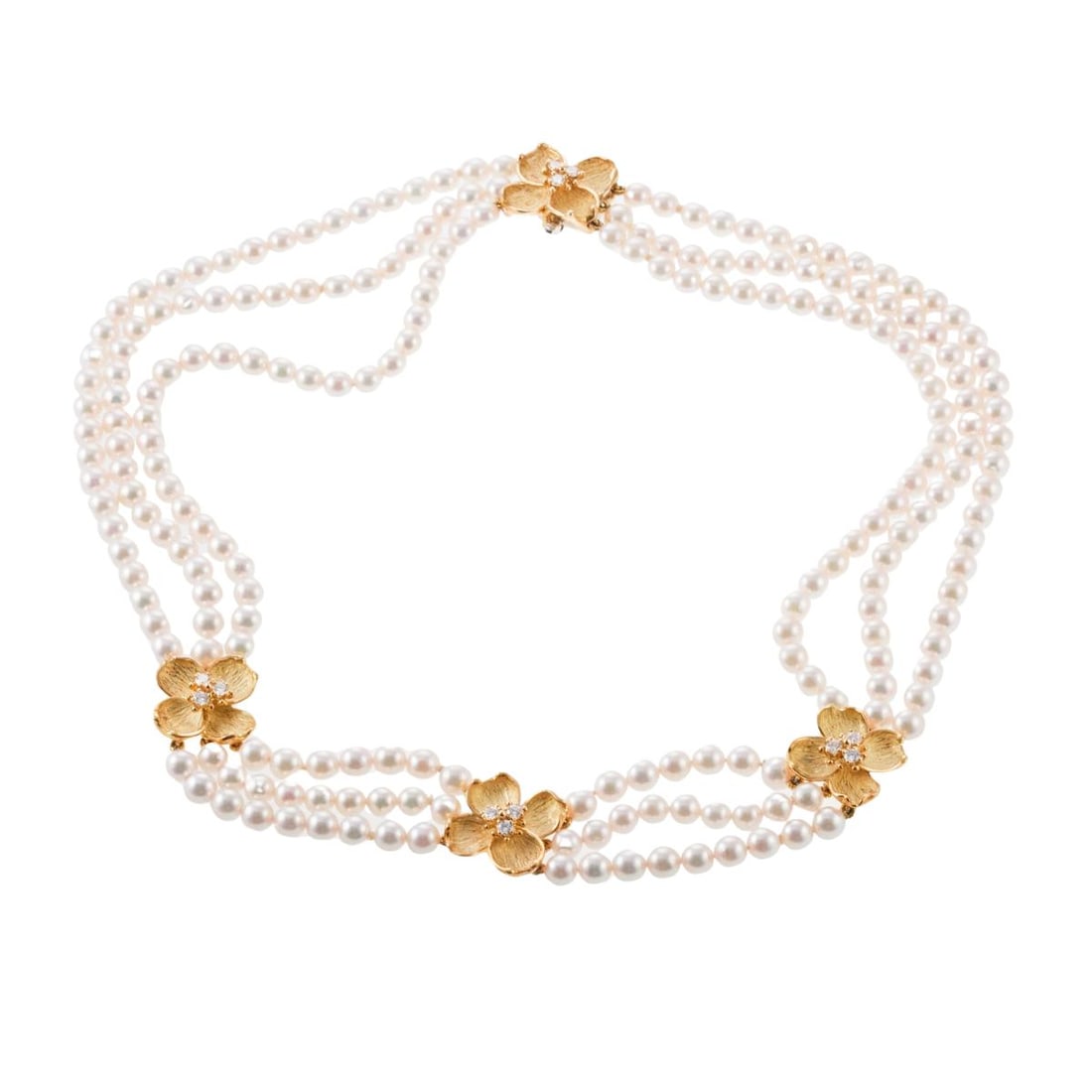 Tiffany & Co Gold Dogwood Flower Diamond Pearl Necklace (1 of 6)