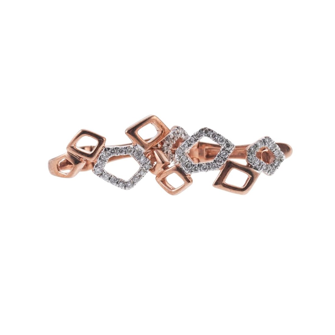 Kallati Diamond Gold Half Hoop Earrings: Metal : 9k Rose Gold Designer : Kallati Gemstone : Diamonds approx. 0.15ctw Measurements : Earrings are 18mm x 10mm Marked: : Kallati 9k 375 Weight: 2.7 grams