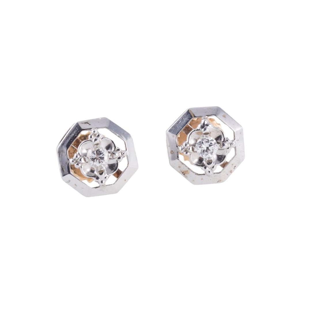 Art Deco 14k Gold Diamond Stud Earrings (1 of 2)