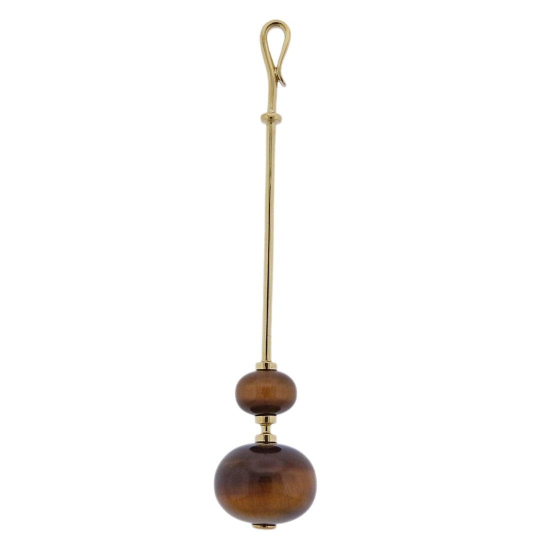 Georg Jensen Runa Gold Tiger's Eye Pendant: Metal : 18k Yellow Gold Designer : Georg Jensen / Model- 3517172 Gemstone : Tiger's Eye is 10mm and 15mm Measurements : Pendant is 3 1/8" long Marked: : GJ mark, 750 Weight: 10 gr