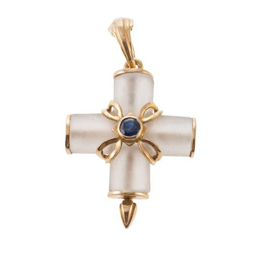 Lalaounis Yellow Gold Rock Crystal Sapphire Cross Pendant
