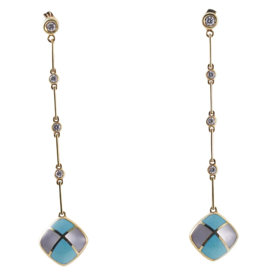 Asch Grossbardt MOP Turquoise Inlay Diamond Gold Earrings (1 of 4)