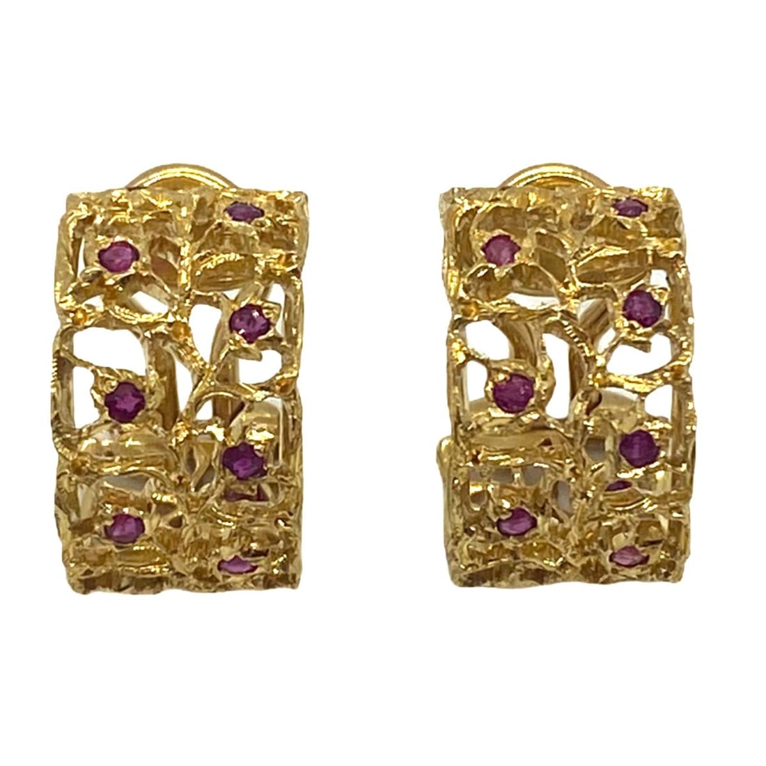Buccellati 18k Yellow Gold Ruby Hoop Earrings (1 of 3)