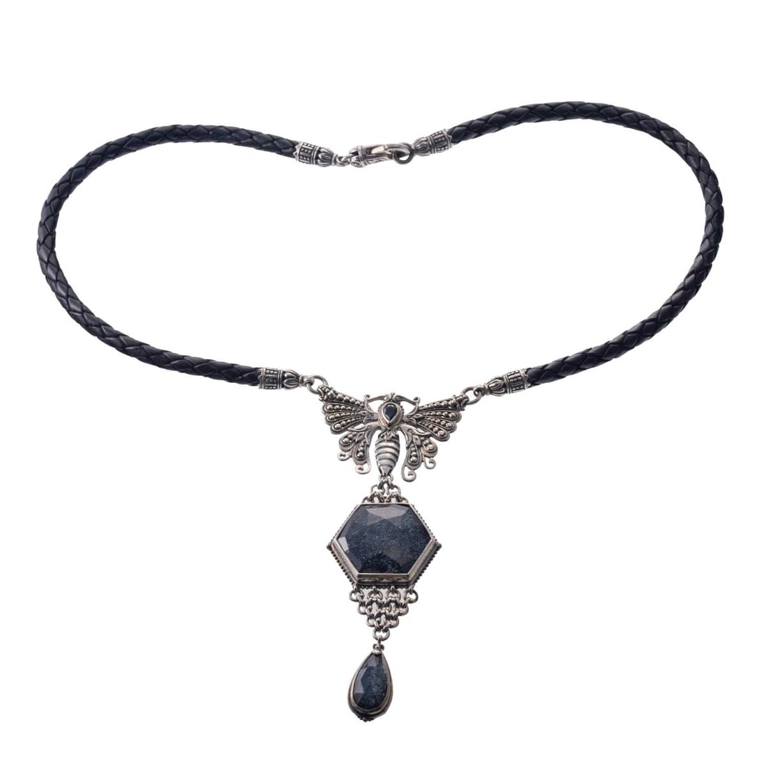 Konstantino Santorini Silver Leather Hematite Crystal Pendant Necklace (1 of 5)