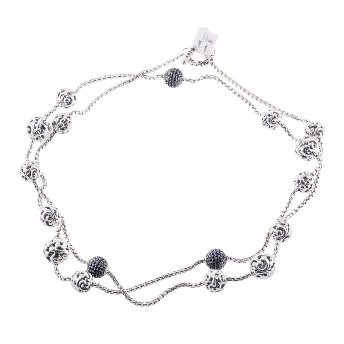 Charles Krypell Sterling Silver Black Sapphire Necklace: Metal : Sterling Silver Designer : Charles Krypell Gemstone : Black sapphires 7.66ctw. Measurements : Necklace is 42" long. Balls are 11.5mm - 13mm. Retail $4560. New with tag. Marked: :