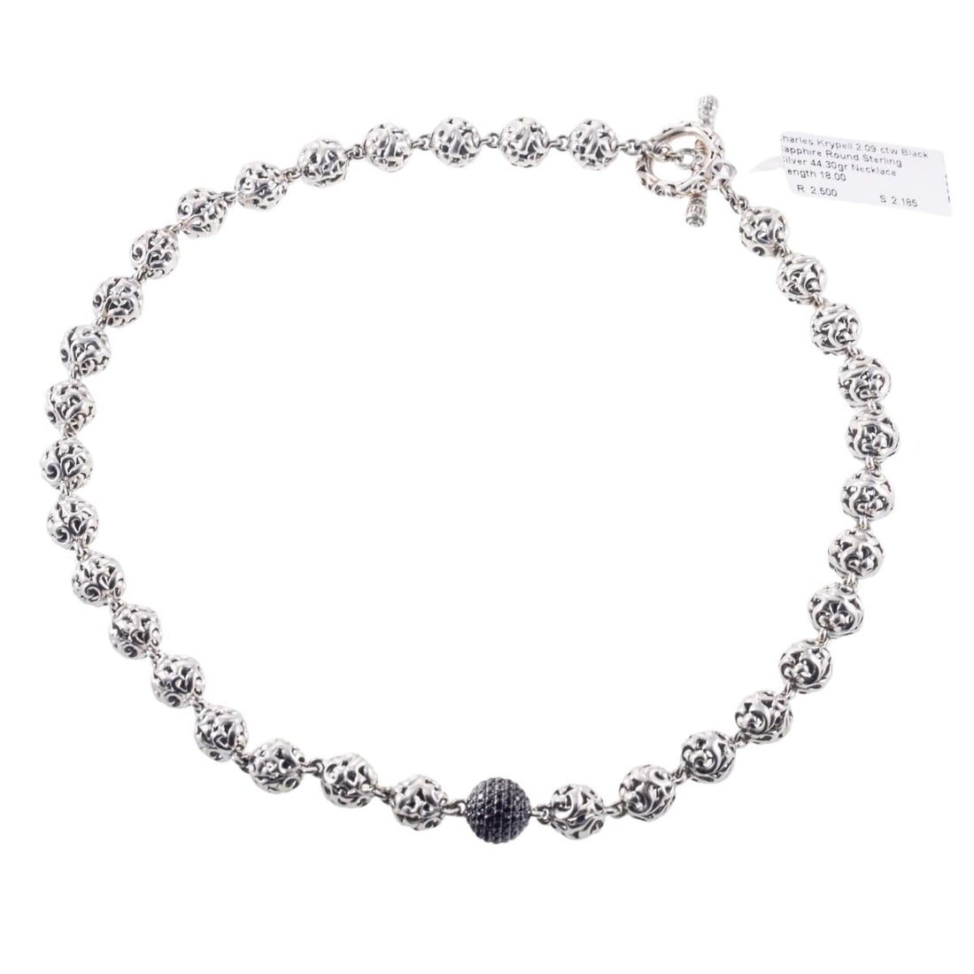 Charles Krypell Silver Black Sapphire Necklace: Metal : Sterling Silver Designer : Charles Krypell Gemstone : Black sapphires 2.09ctw. Measurements : Necklace is 17.5" long,balls are 9.5mm. New with tag. Retail $3120. Marked: : C.Kryp