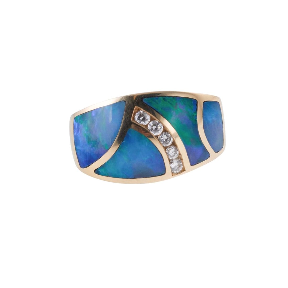 Opal Mosaic Inlay Diamond 14k Gold Ring (1 of 3)
