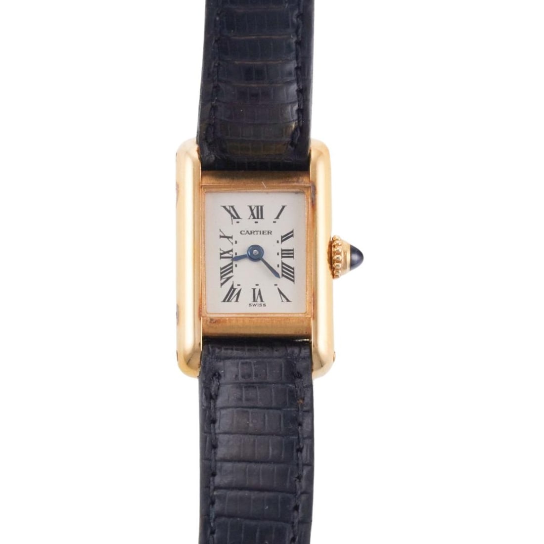 Cartier 18k Gold Tank Lady Mini Watch 828001: Metal : 18k Yellow Gold Designer : Cartier Movement : Quartz-working order Measurements : 15mm case diameter Reference/Model: : 828001/Tank Mini Functions: Hours, Minutes Add