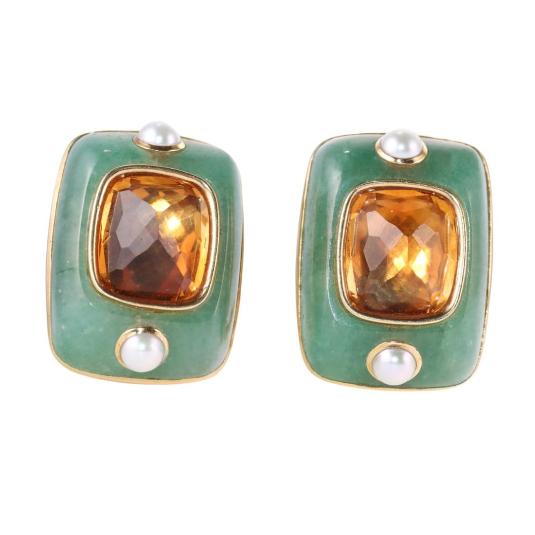 Seaman Schepps 18k Gold Citrine Pearl Aventurine Earrings (1 of 4)