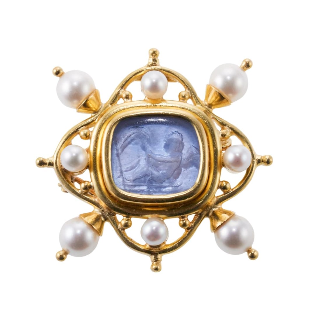 Elizabeth Locke 19k Gold Venetian Glass Intaglio Pearl Brooch Pendant (1 of 5)