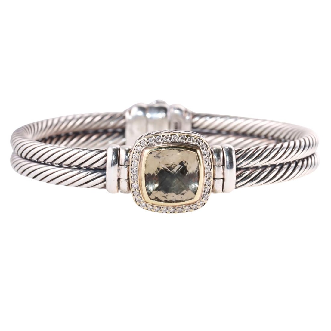 David Yurman Silver 18k Gold Diamond Quartz Cable Bracelet (1 of 4)
