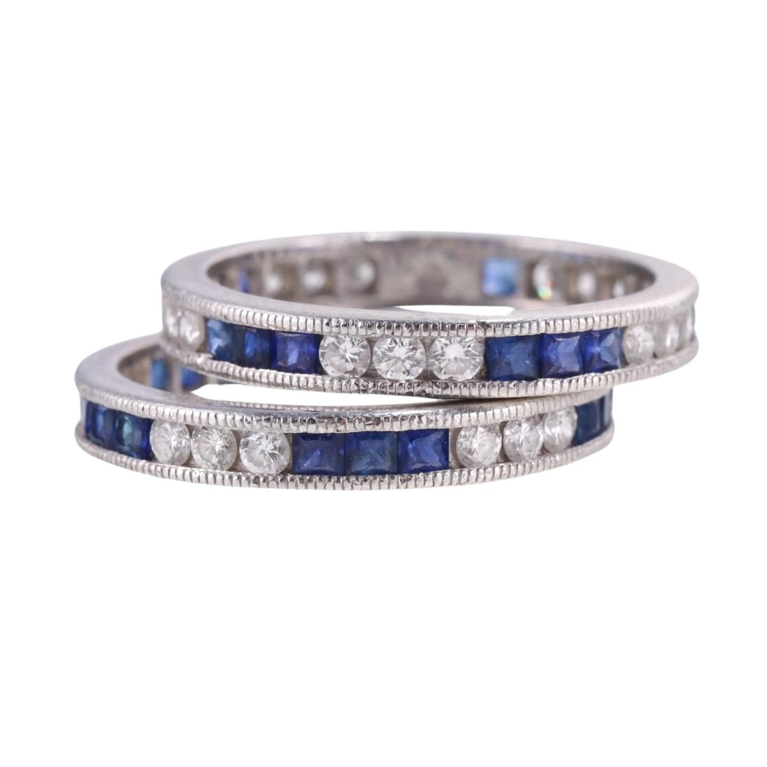 Platinum Diamond Sapphire Eternity Wedding Band Ring Set (1 of 4)