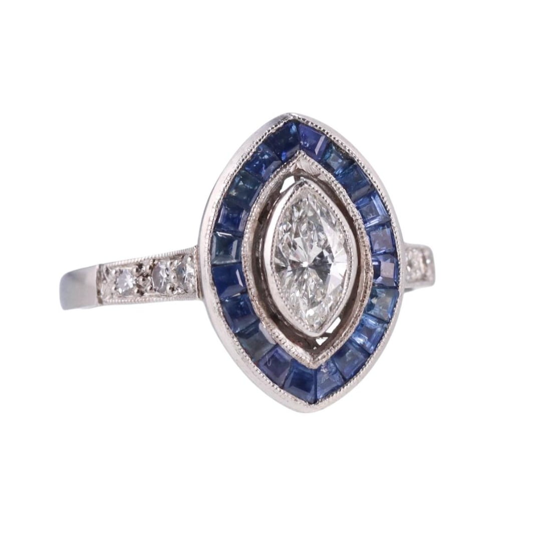 Platinum Marquise Diamond Sapphire Ring (1 of 4)