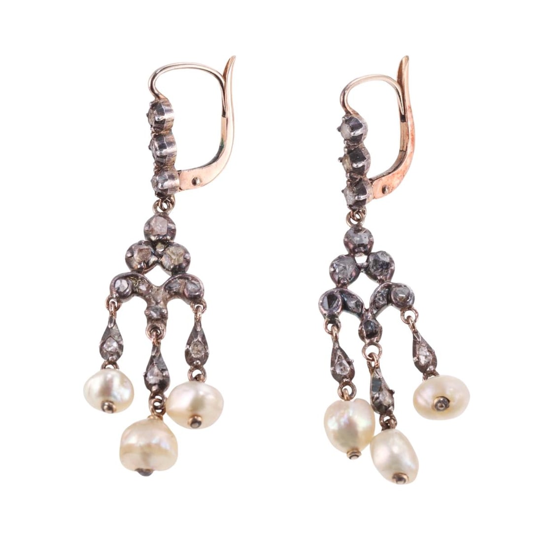 Antique Georgian 18k Gold Silver Diamond Pearl Drop Earrings (1 of 3)