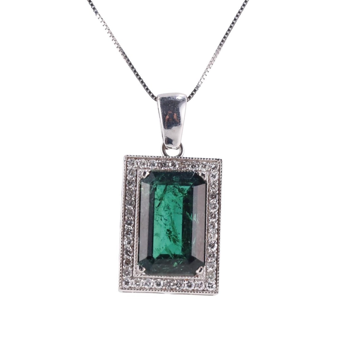 18k Gold 13.60ct Green Tourmaline Diamond Pendant Necklace (1 of 4)