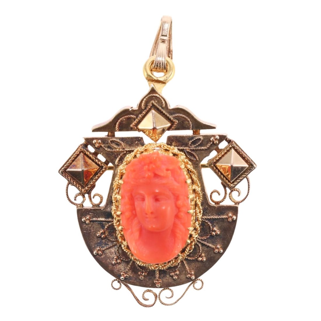 Antique Victorian 18k Gold Coral Cameo Pendant Brooch (1 of 3)