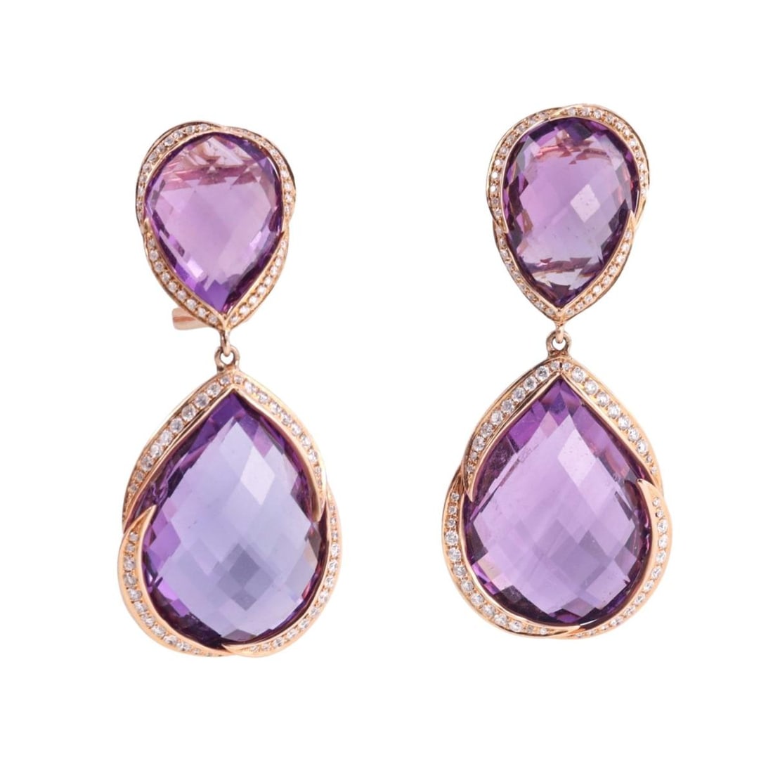 18k Rose Gold Amethyst Diamond Drop Earrings (1 of 4)