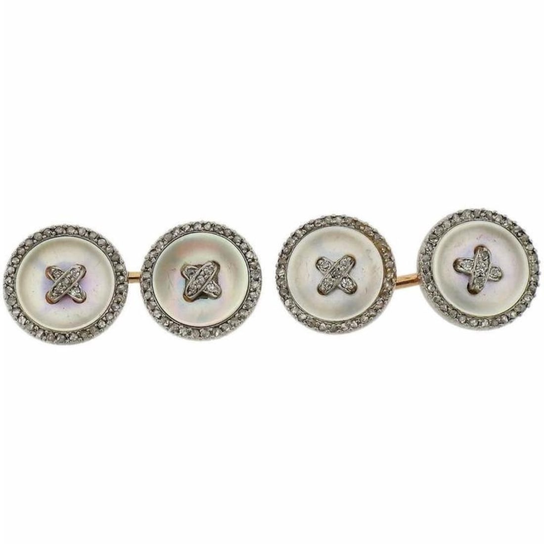 Art Deco 14k Gold Diamond Mother of Pearl Button Cufflinks (1 of 3)