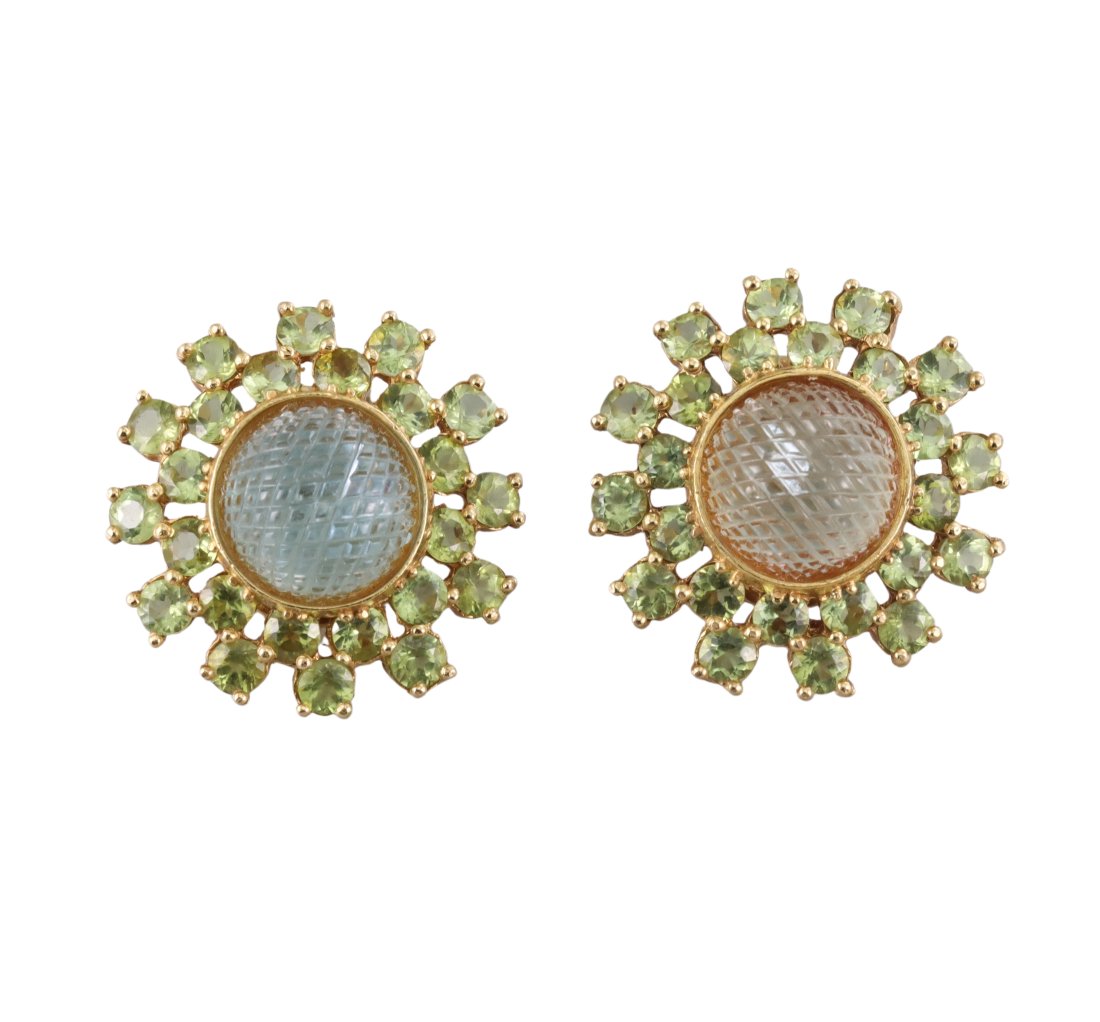 Laura Munder 18k Gold Peridot Carved Aquamarine Earrings (1 of 5)