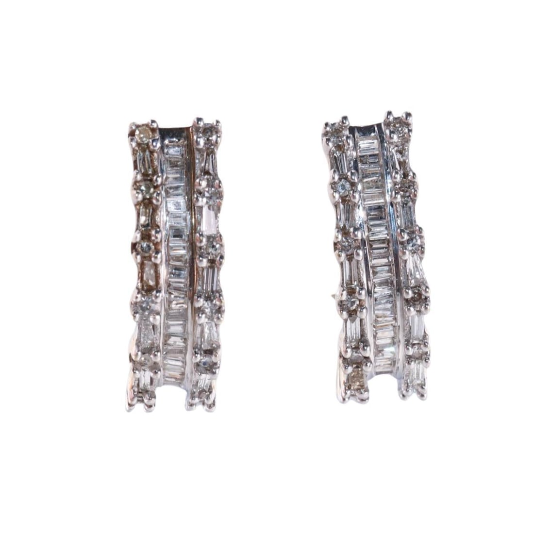 Gold Diamond Half Hoop Earrings: Metal : 10k Gold Designer : Not Signed Gemstone : Diamonds approx. 0.58ctw. Measurements : Earrings are 21mm x 6mm. Marked: : 10k. Weight: 6 grams Additional: n/a <