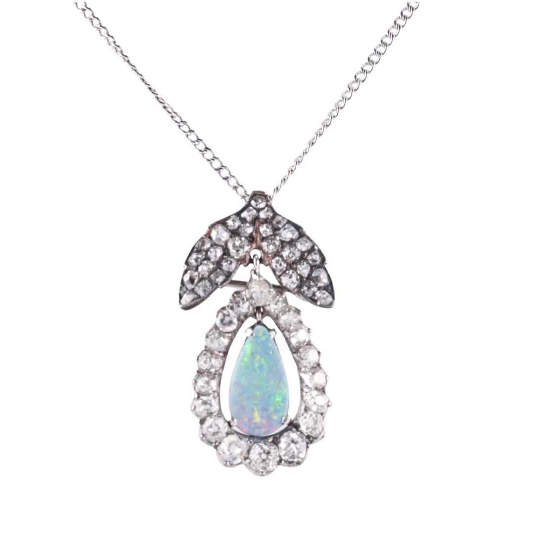 Gold Silver Old Mine Diamond Opal Pendant Brooch Necklace (1 of 5)