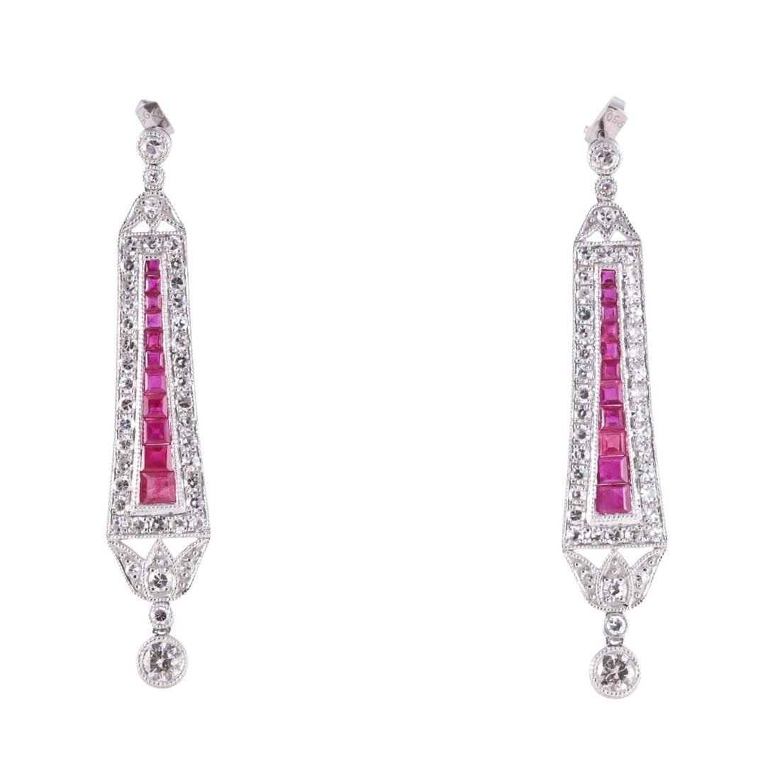 Platinum Diamond Ruby Drop Earrings (1 of 3)