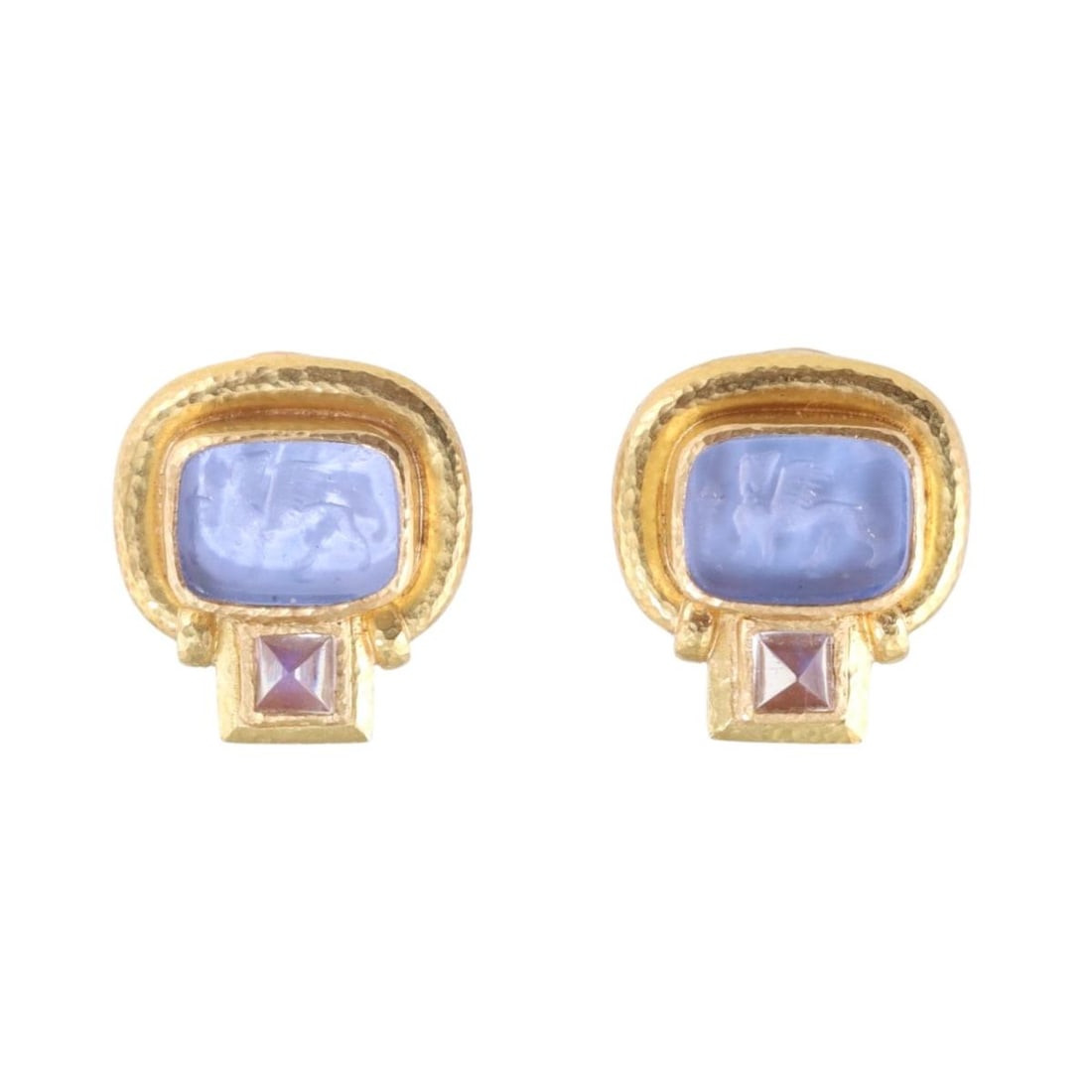 Elizabeth Locke 19k Gold Moonstone Venetian Glass Intaglio Earrings: Metal : 19k Gold Designer : Elizabeth Locke Gemstone : Moonstone, Venetian glass intaglio, backed with MOP. Measurements : Earrings are 18mm x 18mm. Marked: : E mark, 19k. Weigh