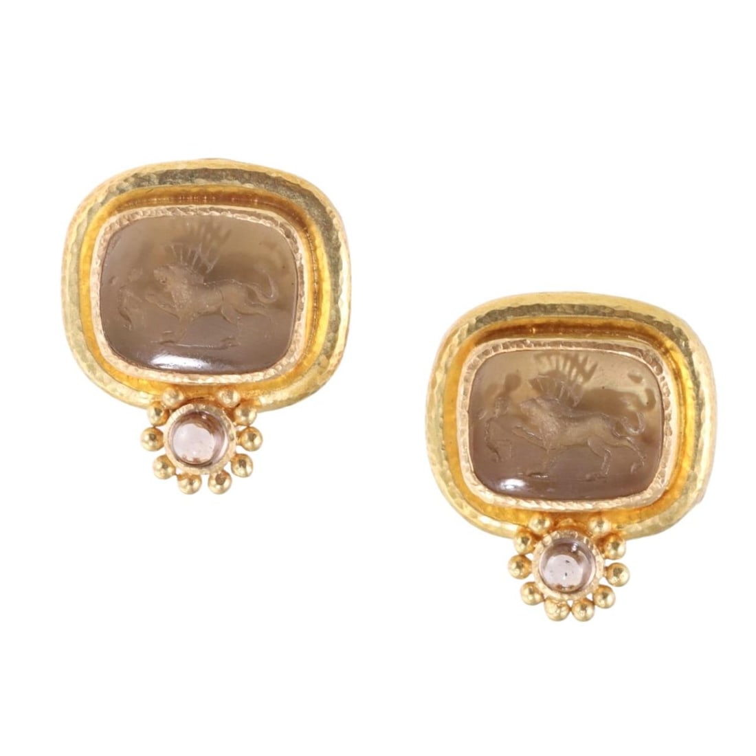 Elizabeth Locke 18k Gold Smokey Quartz Venetian Glass Intaglio Earrings (1 of 4)