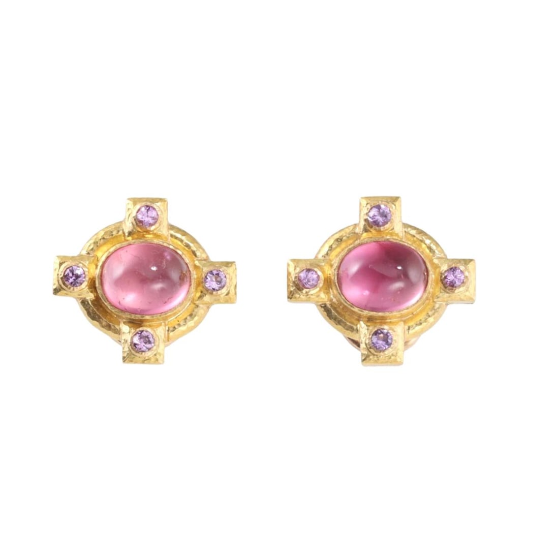 Elizabeth Locke 19k Gold Morganite Tourmaline Earrings: Metal : 19k Gold Designer : Elizabeth Locke Gemstone : Pink tourmaline, Morganite. Measurements : Earrings are 18mm x 21mm. Marked: : E mark, 19k. Weight: 15.1 grams