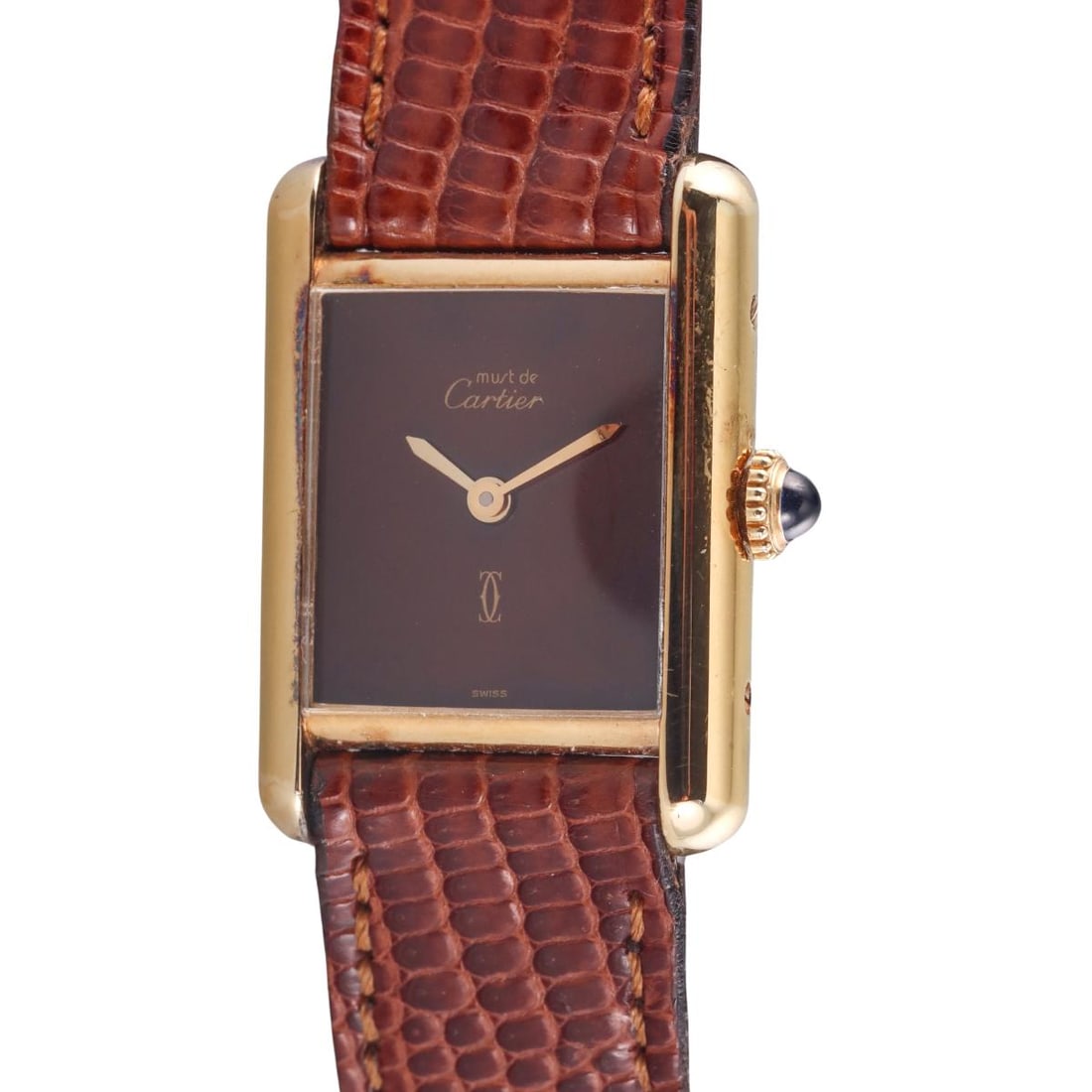 NOS Cartier Tank Vermeil Burgundy Laquer Dial Watch 3 188583 (1 of 5)