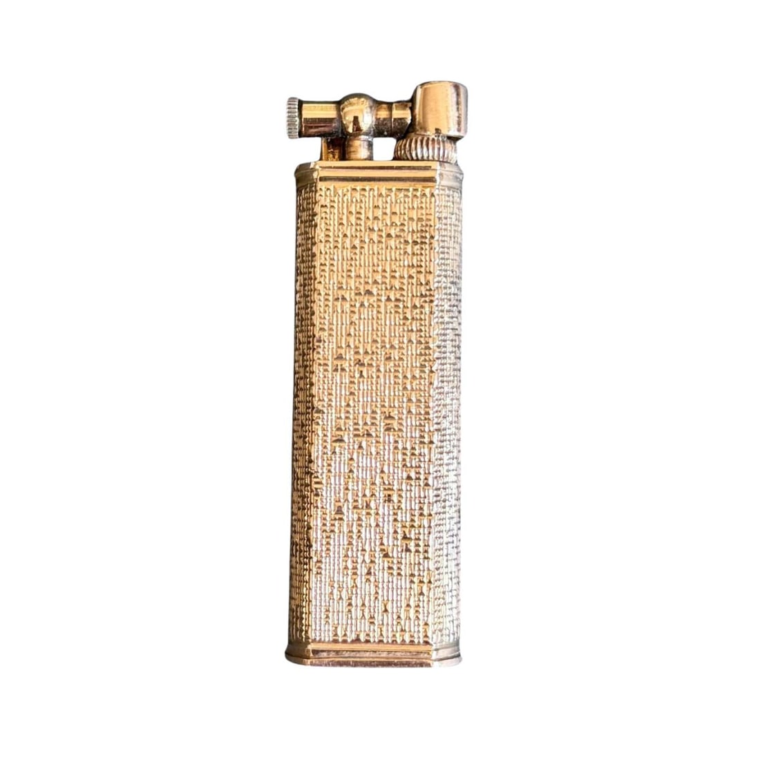 Dunhill Gold Plate Lighter: Metal : Gold Plate Designer : Dunhill Measurements : Lighter is 64mm x 19mm x 15mm. Condition : Good condition. Sparks but needs refill. Additional : n/a